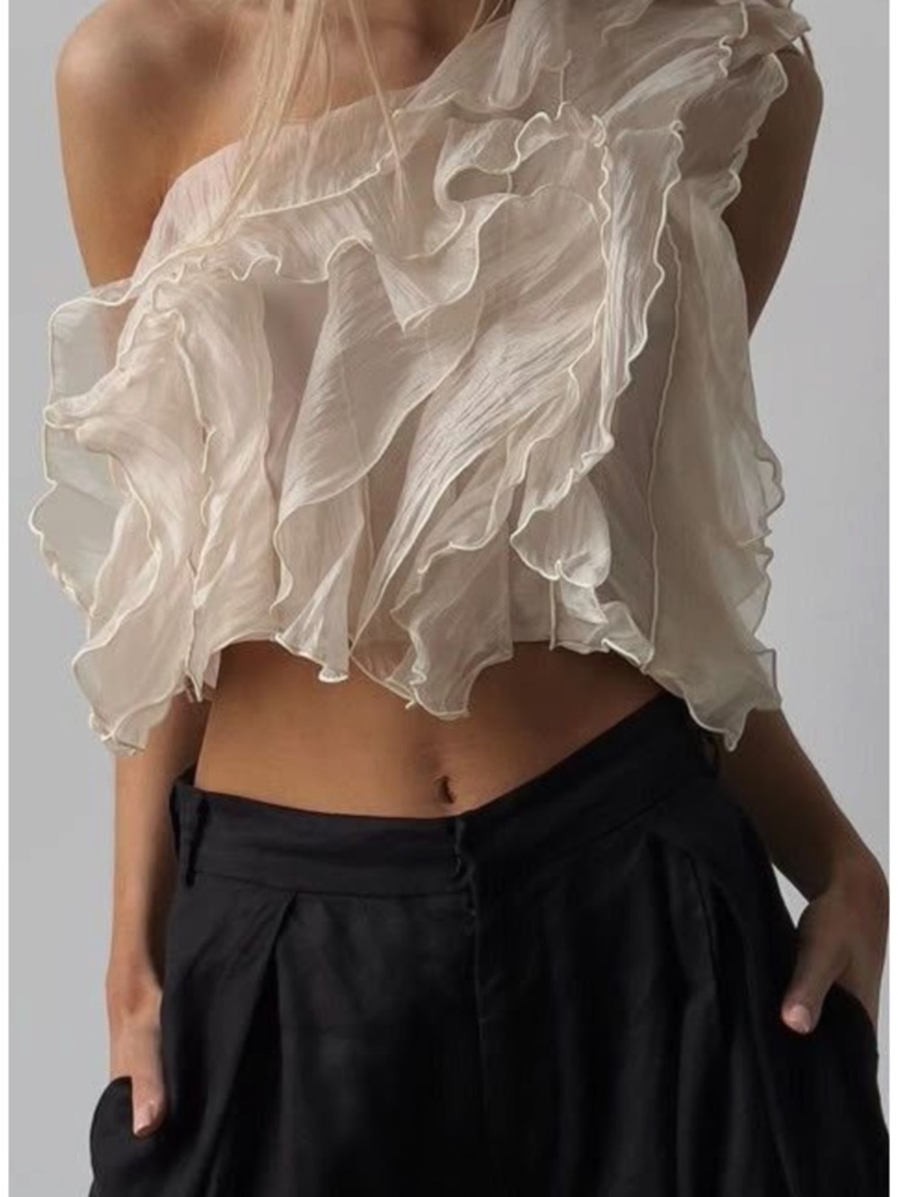 Ralph Lauren White One Shoulder Ruffle Top - Picture 5 of 5